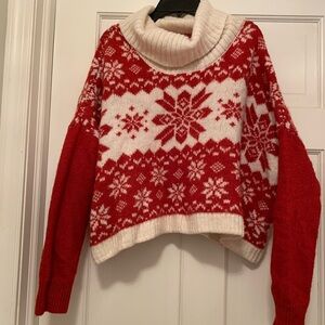 Red and White Snowflake Turtleneck Sweater
